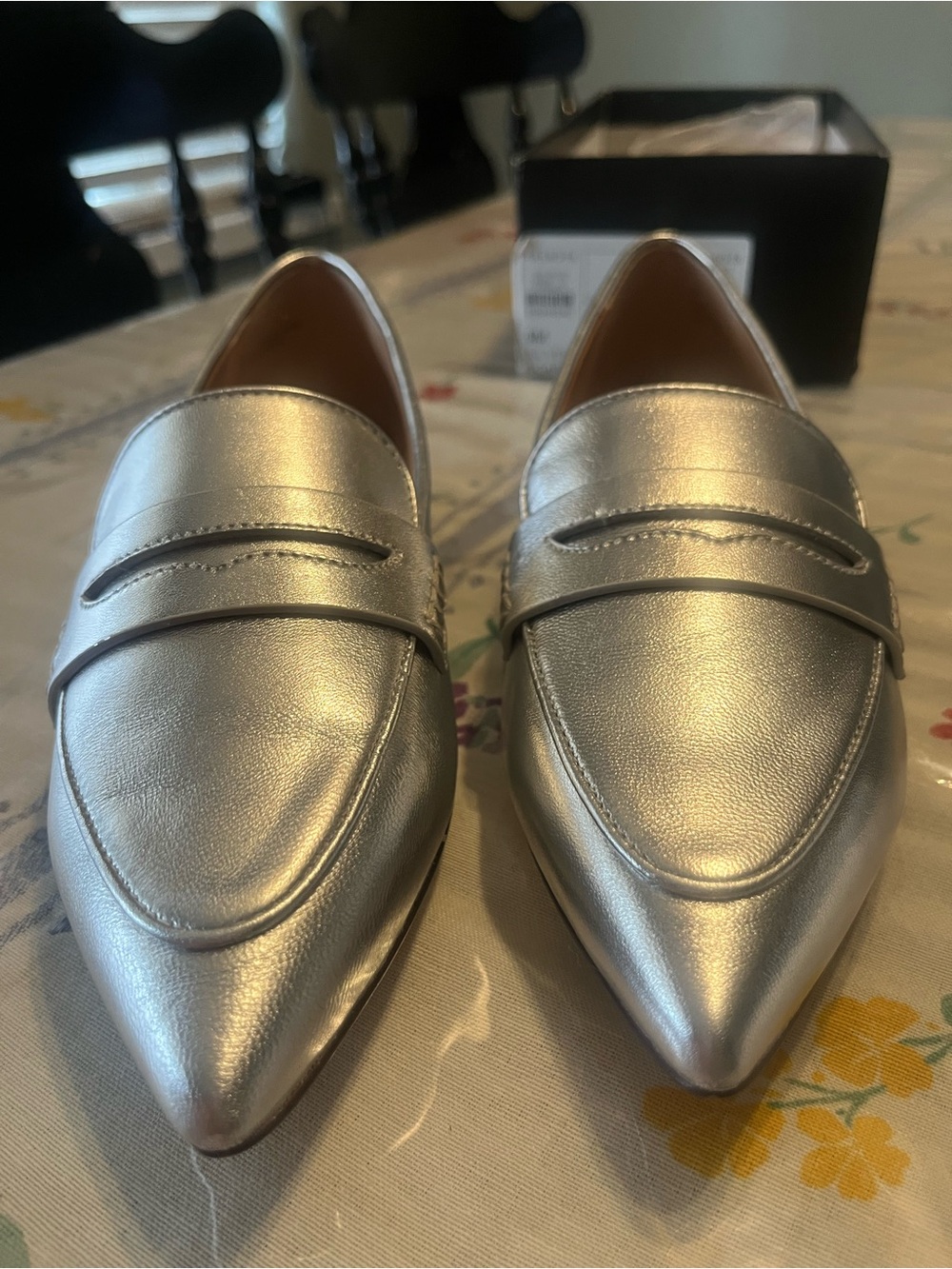 TALBOTS Women's Metallic Silver Pointed-Toe Loafers. NWOT